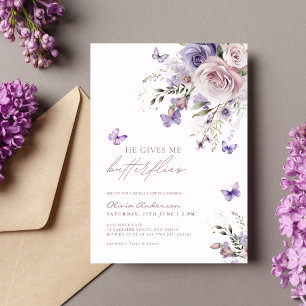 Invitación Él Me Da Mariposas Dusty Purple Despedida de Solte