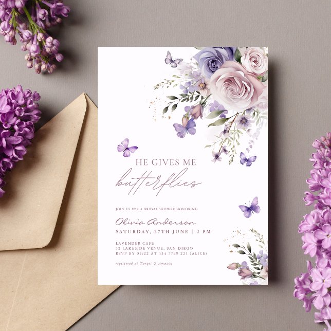 Invitación Él Me Da Mariposas Dusty Purple Despedida de Solte (Subido por el creador)