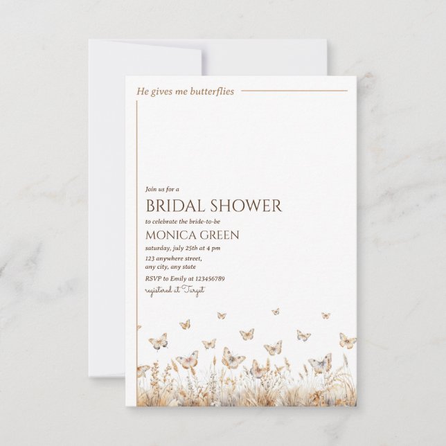 Invitación Él me da mariposas en el estómago Desayuno nupcial (Anverso)