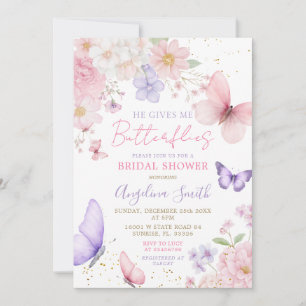 Invitación Él Me Da Mariposas Floral Despedida de Soltera
