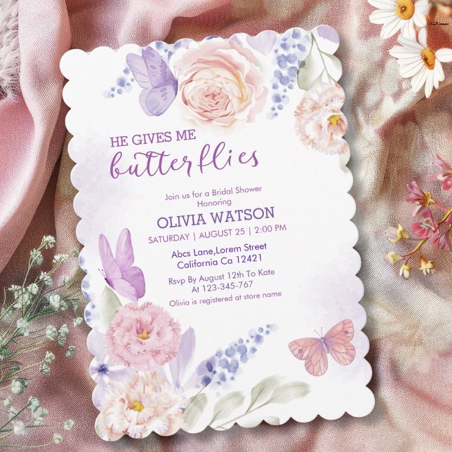 Invitación Él me da mariposas Purple Bridal Shower (Subido por el creador)