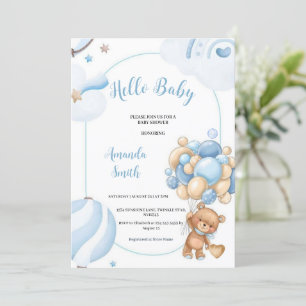 INVITACIÓN EL MEJOR AZUL, MARRÓN Y OSO HOLA DE BEBÉ