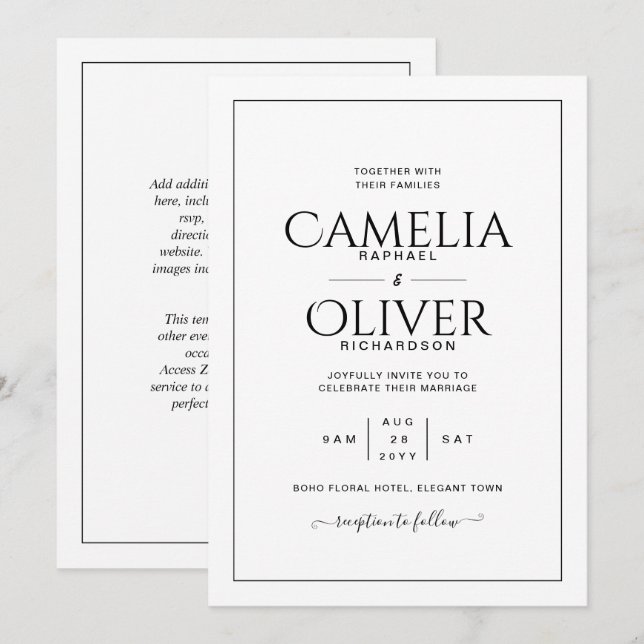 Invitación El mejor Boda de MONOCROMO Blanco Negro clásico In (Anverso / Reverso)