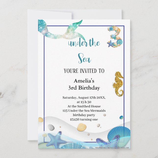 Invitación el mejor cumpleaños de sirena azul pastel (Anverso)
