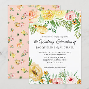 Invitación El melocotón amarillo floral moderno de la caída w