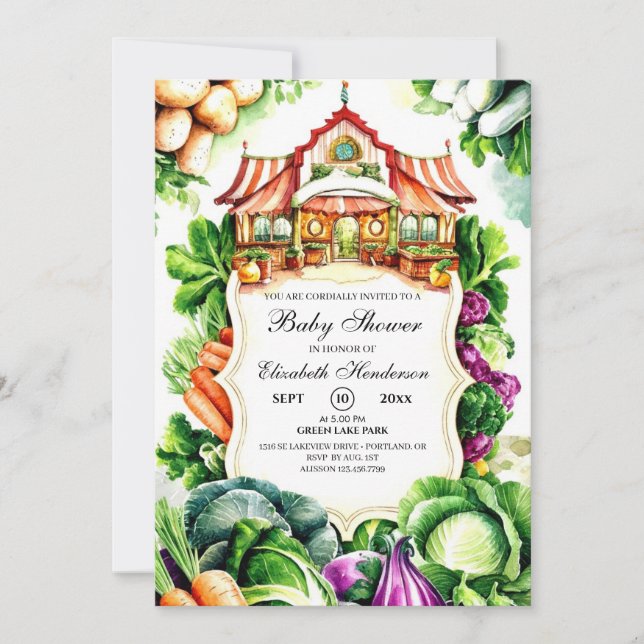 Invitación El mercado de Boho Cabbage Farmer en Baby Shower (Anverso)