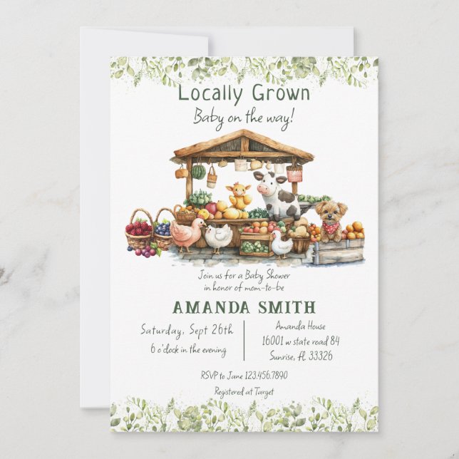 Invitación El mercado de los granjeros de animales crece loca (Anverso)