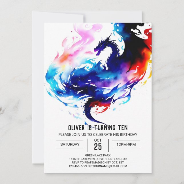 Invitación El mítico cumpleaños de Cute Dragon (Anverso)