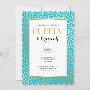 Invitación El moderno Confetti Polka Dots Aqua y Gold