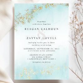 Invitación El moderno Luxe Gold engloba al Verde azulado Boda