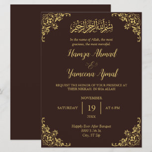 Invitación El Moderno Marrón Y Oro Musulmán Nikkah