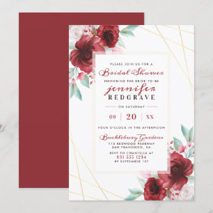 Invitación El moderno Merlot Glam Florece Ducha Floral Brilla