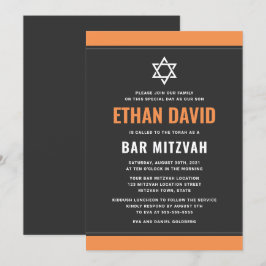 Invitación El moderno naranja gris oscuro bordea el bar mitzv