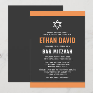 Invitación El moderno naranja gris oscuro bordea el bar mitzv