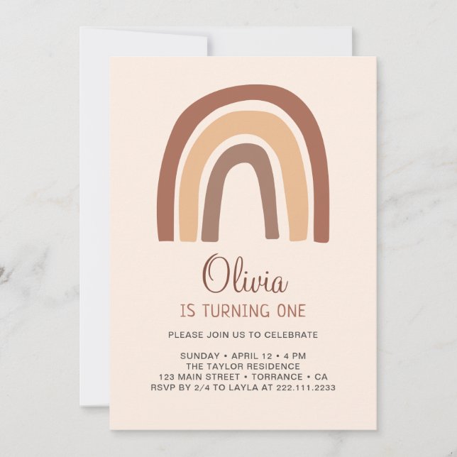 Invitación El moderno Pastel Boho Arcoiris Primer cumpleaños (Anverso)