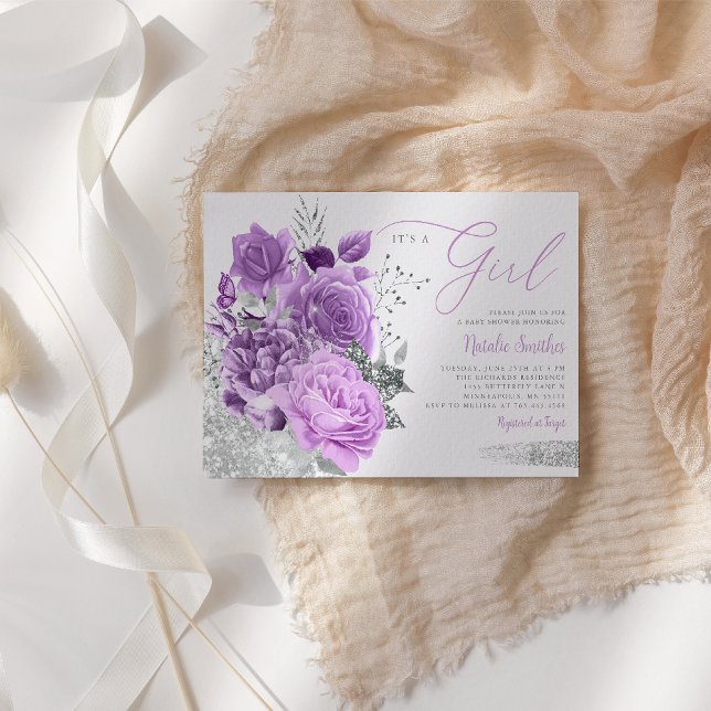 Invitación El Morado Moderno Es Un Boho Floral Chica Baby Sho (Subido por el creador)