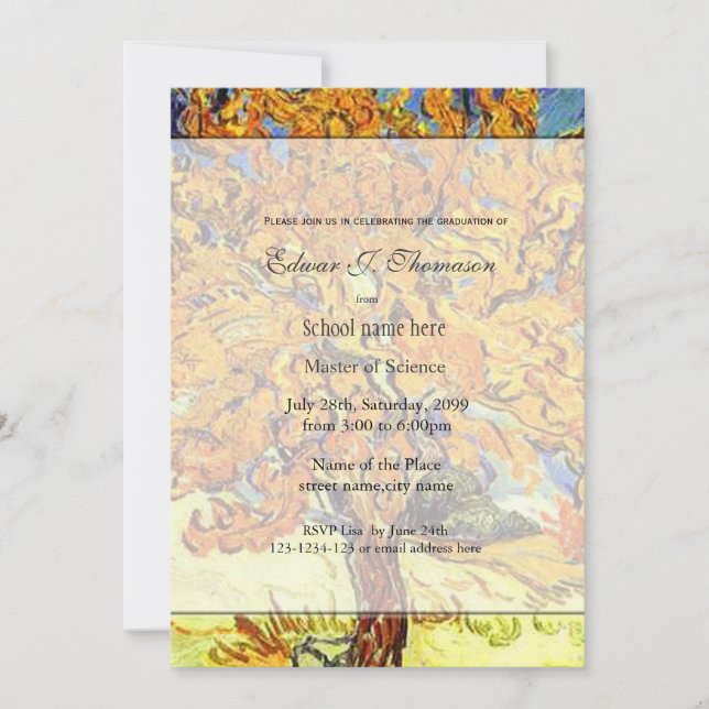 Invitación El Moral, Vincent van Gogh. graduación (Anverso)