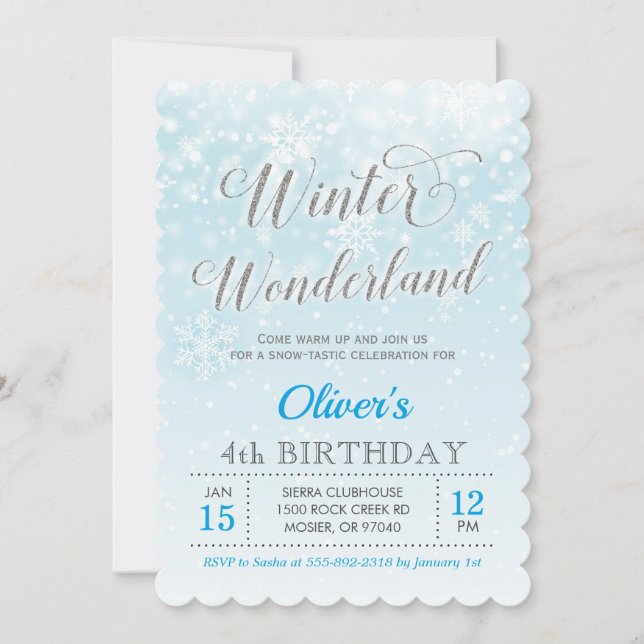 Invitación El muchacho azul del copo de nieve del país de las (Anverso)
