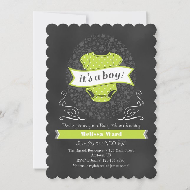 Invitación El muchacho Baby Shower de la pizarra de la verde (Anverso)