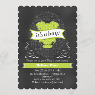 Invitación El muchacho Baby Shower de la pizarra de la verde