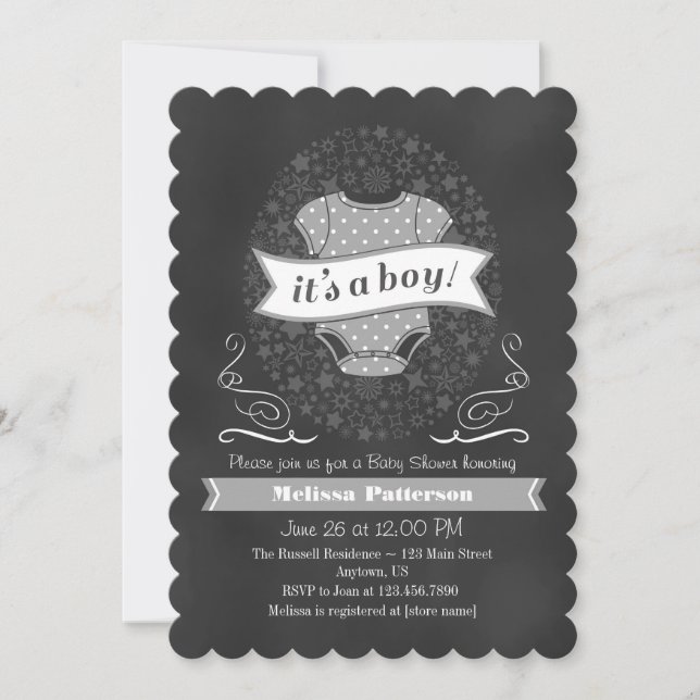 Invitación El muchacho gris Baby Shower de la pizarra invita (Anverso)