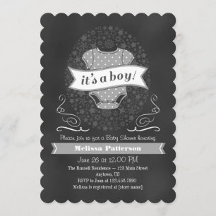 Invitación El muchacho gris Baby Shower de la pizarra invita