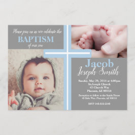 Invitación El muchacho gris religioso del bautismo azul