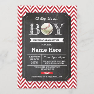Invitación El muchacho rojo Baby Shower Chevron del béisbol