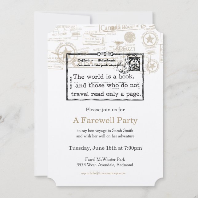 Invitación "El mundo es un libro" Viaje de época (Anverso)