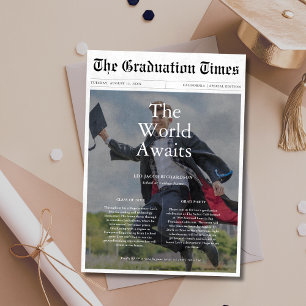 Invitación El mundo espera la foto de un periódico de graduac