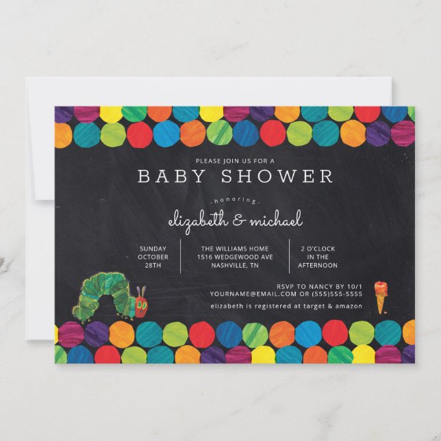 Invitación El muy hambriento Caterpillar Chalkboard Baby Show (Anverso)