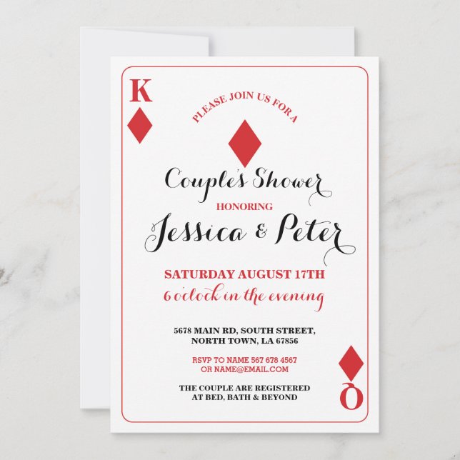Invitación El naipe junta a rey Queen Las Vegas invita (Anverso)
