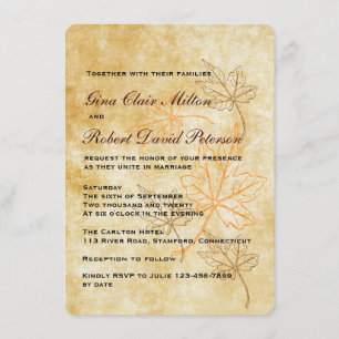 Invitación El Naranja de pergamino Brown deja una boda de oto