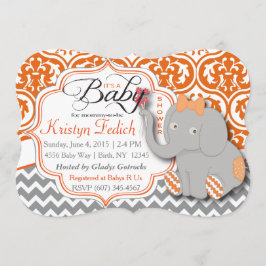 Invitación El naranja y el elefante Baby Shower de Chevron