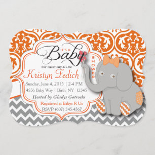 Invitación El naranja y el elefante Baby Shower de Chevron