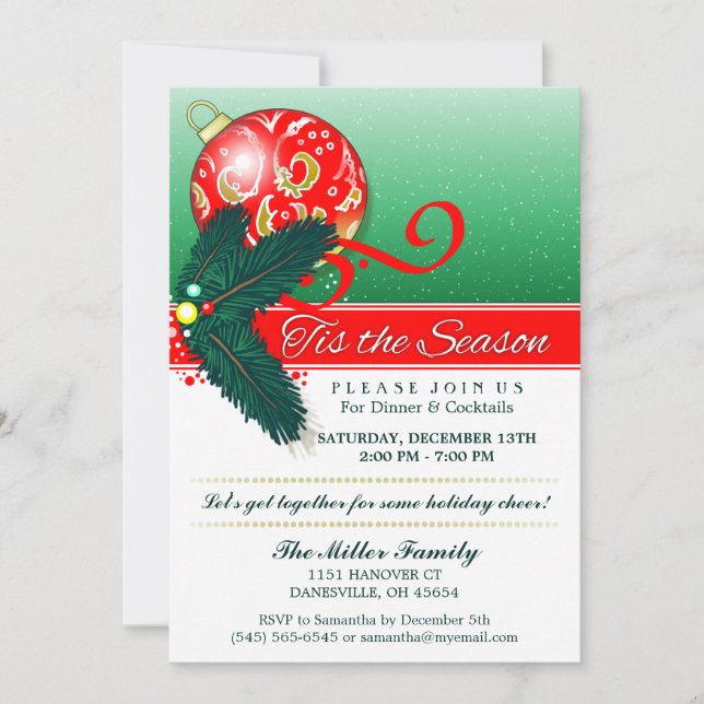 Invitación El navidad Tis fiesta verde y rojo de la estación (Anverso)