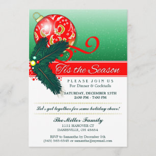 Invitación El navidad Tis fiesta verde y rojo de la estación