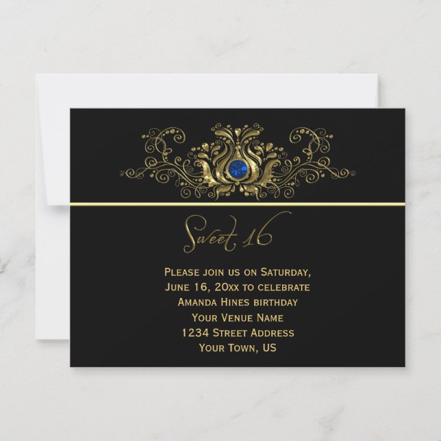 Invitación El negro adornado del oro remolina el dulce azul (Anverso)