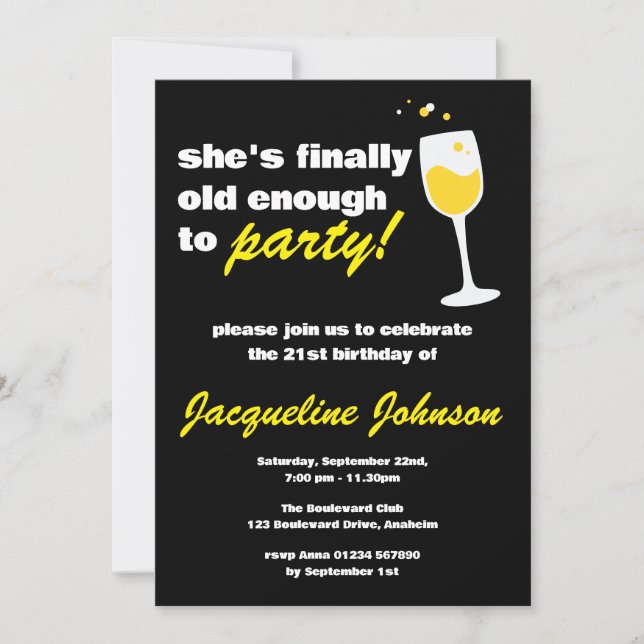 Invitación El negro cumpleaños 21 de una mujer divertida (Anverso)
