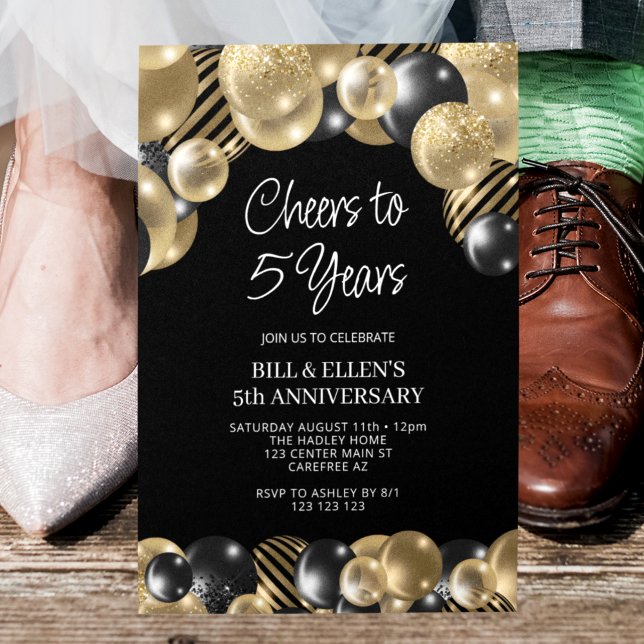 Invitación El negro moderno y el oro 5° aniversario (Subido por el creador)