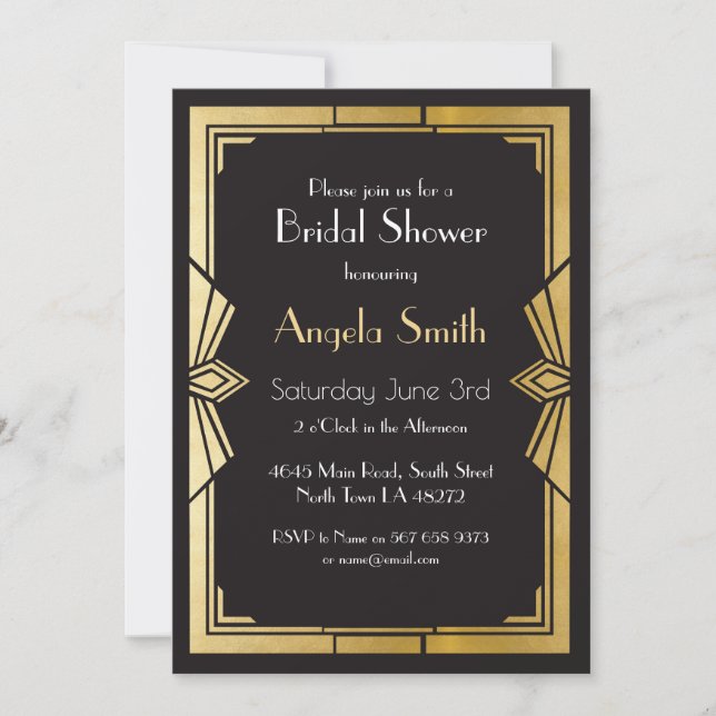 Invitación El negro nupcial de Gatsby de la ducha del art (Anverso)
