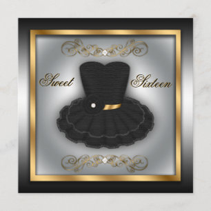 Invitación El negro y el cumpleaños del vestido de fiesta del