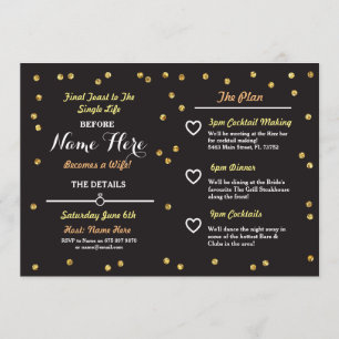 Invitación El negro y el itinerario de Bachelorette del