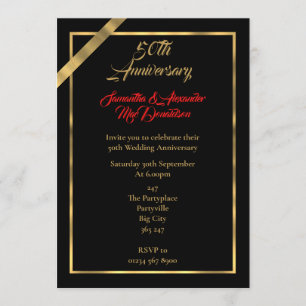 Invitación El negro y el oro 50° aniversario del boda