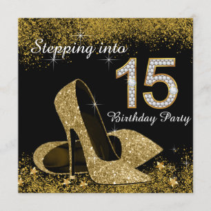 Invitación El negro y el oro entran en la quinceañera 15