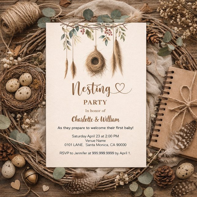Invitación El nido de pájaro fiesta nido boho bebé ducha (Subido por el creador)