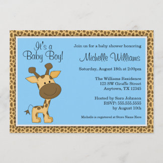 Invitación El niño de la jirafa azul chiquito Baby Shower