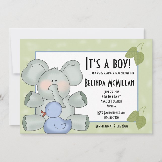 Invitación El niño elefante verde (Anverso)
