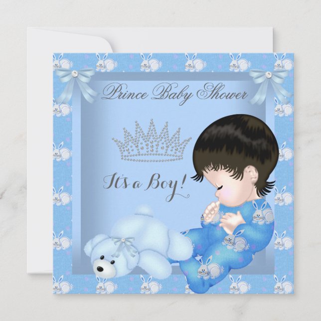 Invitación El niño pequeño de Baby Shower azul Bunny (Anverso)