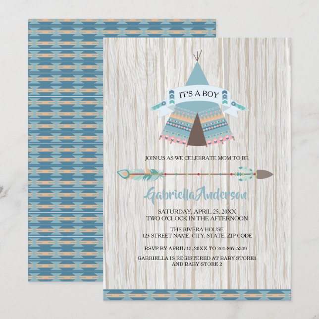 Invitación El niño pequeño de la tribu rusa de boho Baby Show (Anverso / Reverso)